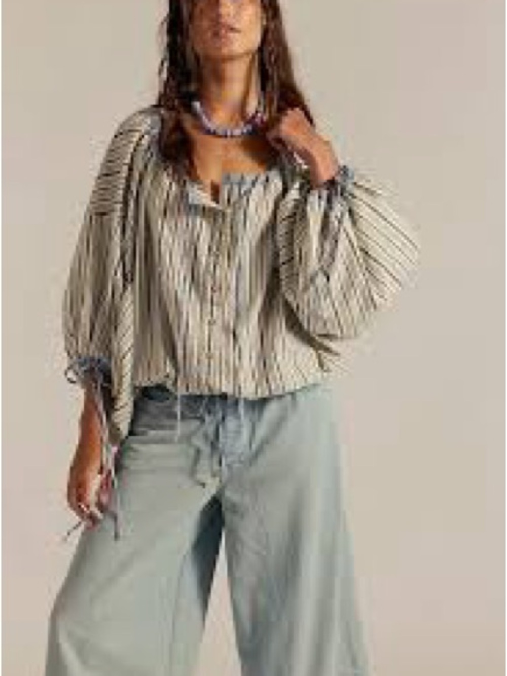 We The Free Striped Balloon-Sleeve Tunic in Cream and Black